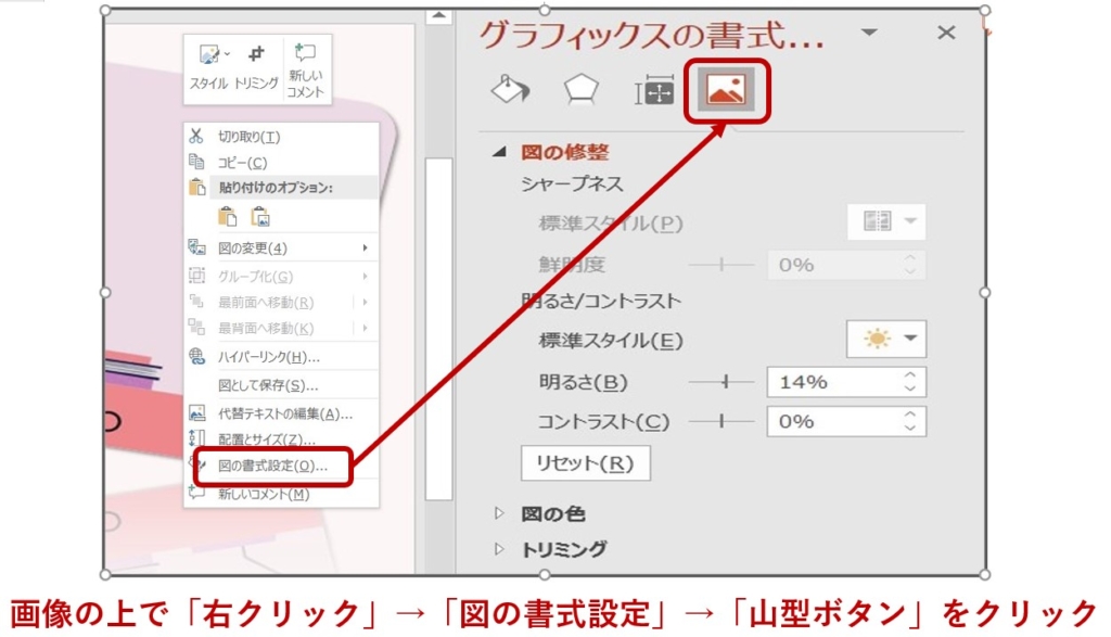 パワポのグラフィック機能を説明するための画像